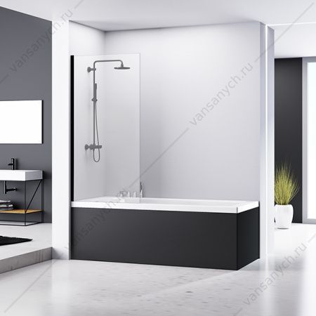 Шторка для ванны Comforty SL 171B,  стекло 8 мм, черный профиль, 800*1400 мм Comforty (Россия) купить в Тюмени (Ван Саныч™)
